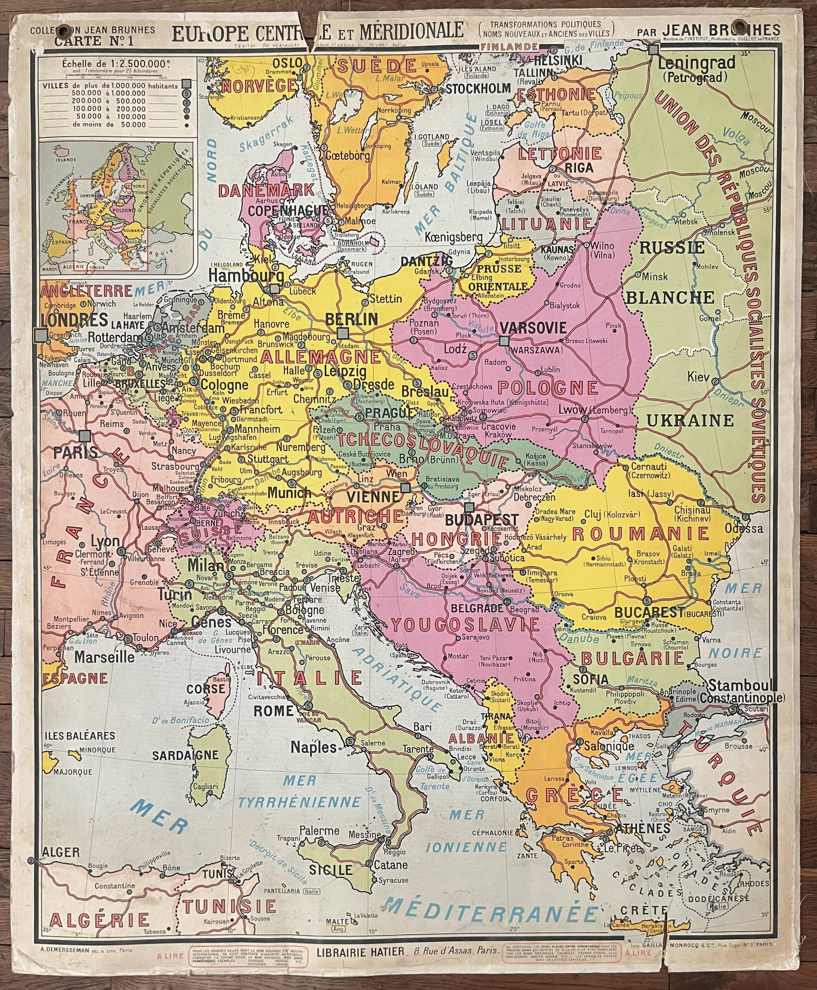 Old school map Hatier Brunhes 1, 1930 - Central Europe