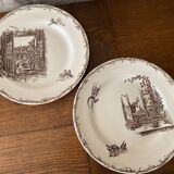 Set of 2 plates terre de fer hb &cie décor open window, cat and birds