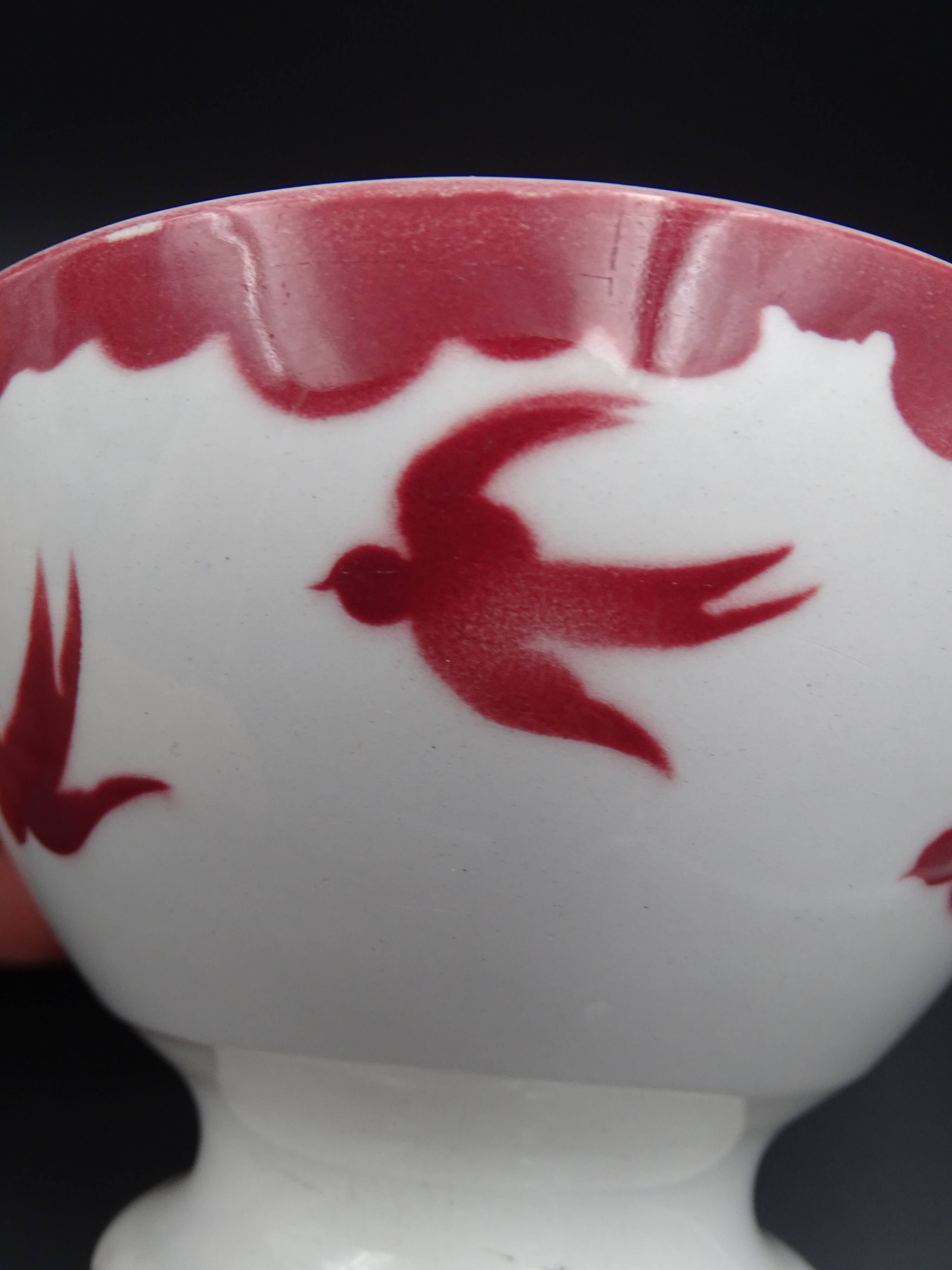 Saarland Digoin's Faience Bowl - Red Swallow Decoration - 1940