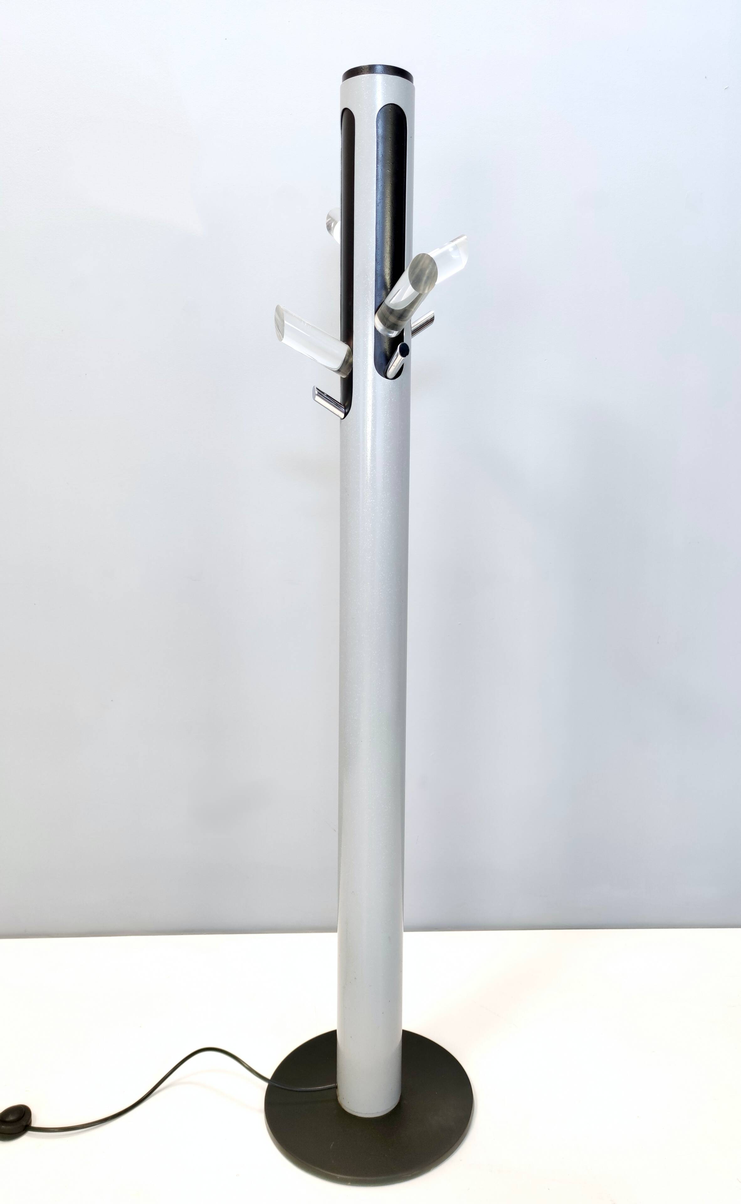 Varnished Iron, Steel and Plexiglass Illuminated Coat Rack, Italy