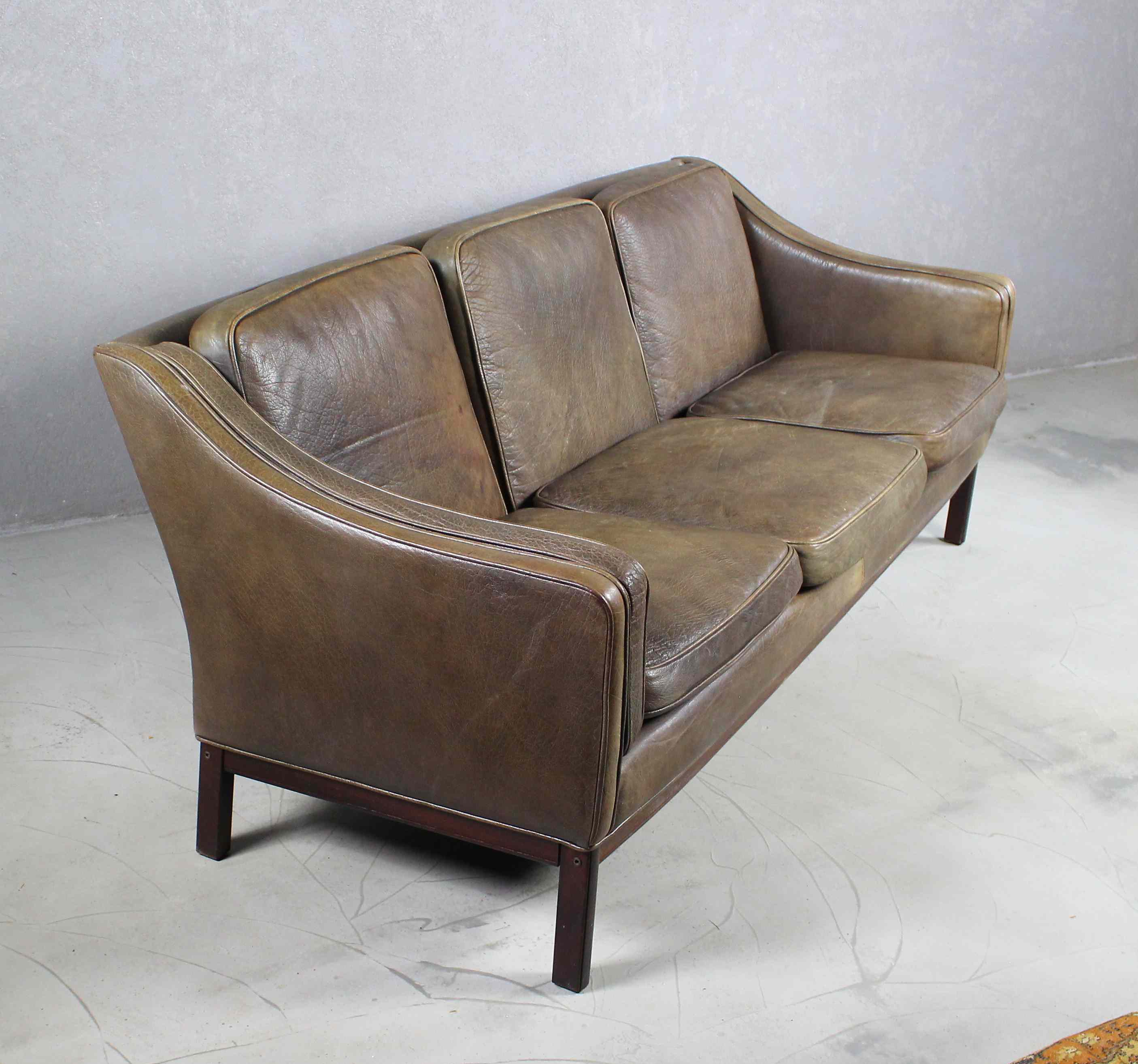 Brown Leather And Rosewood Sofa By Vatne Mobler, Norway 1970s