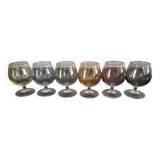 6 old vintage colored liquor glasses