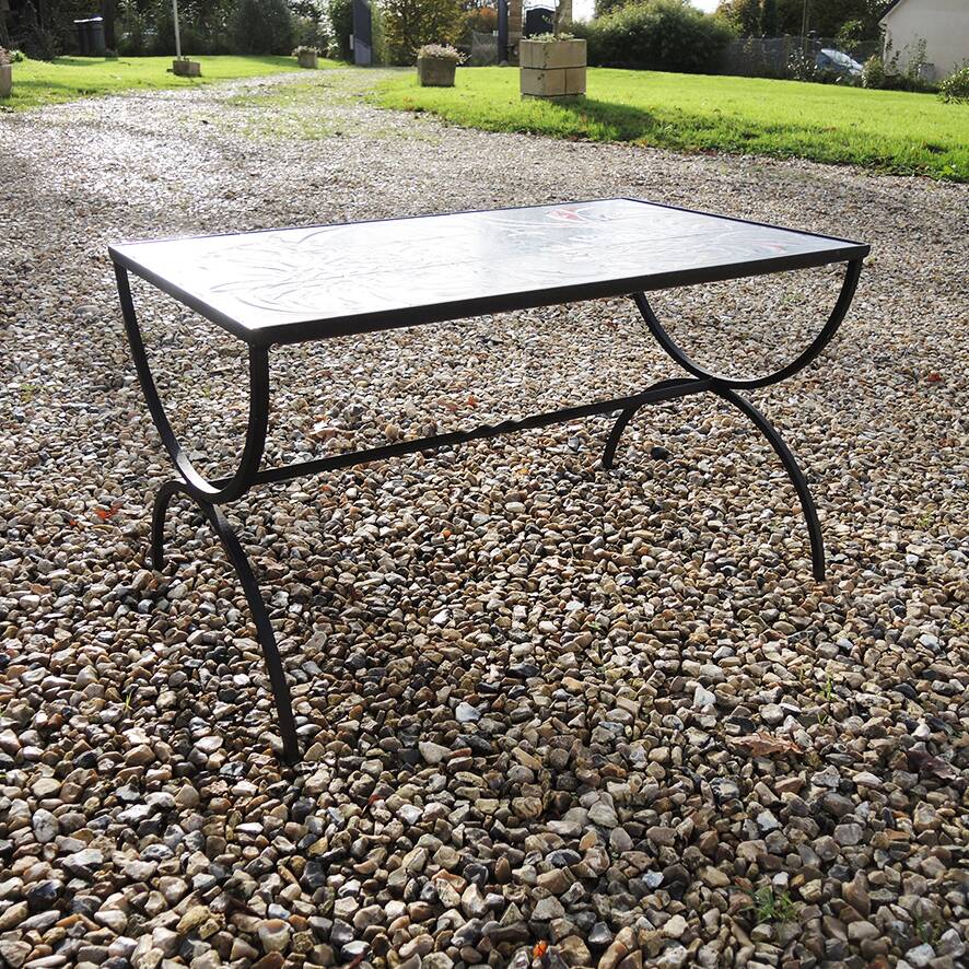 Antique cockfight ceramic coffee table