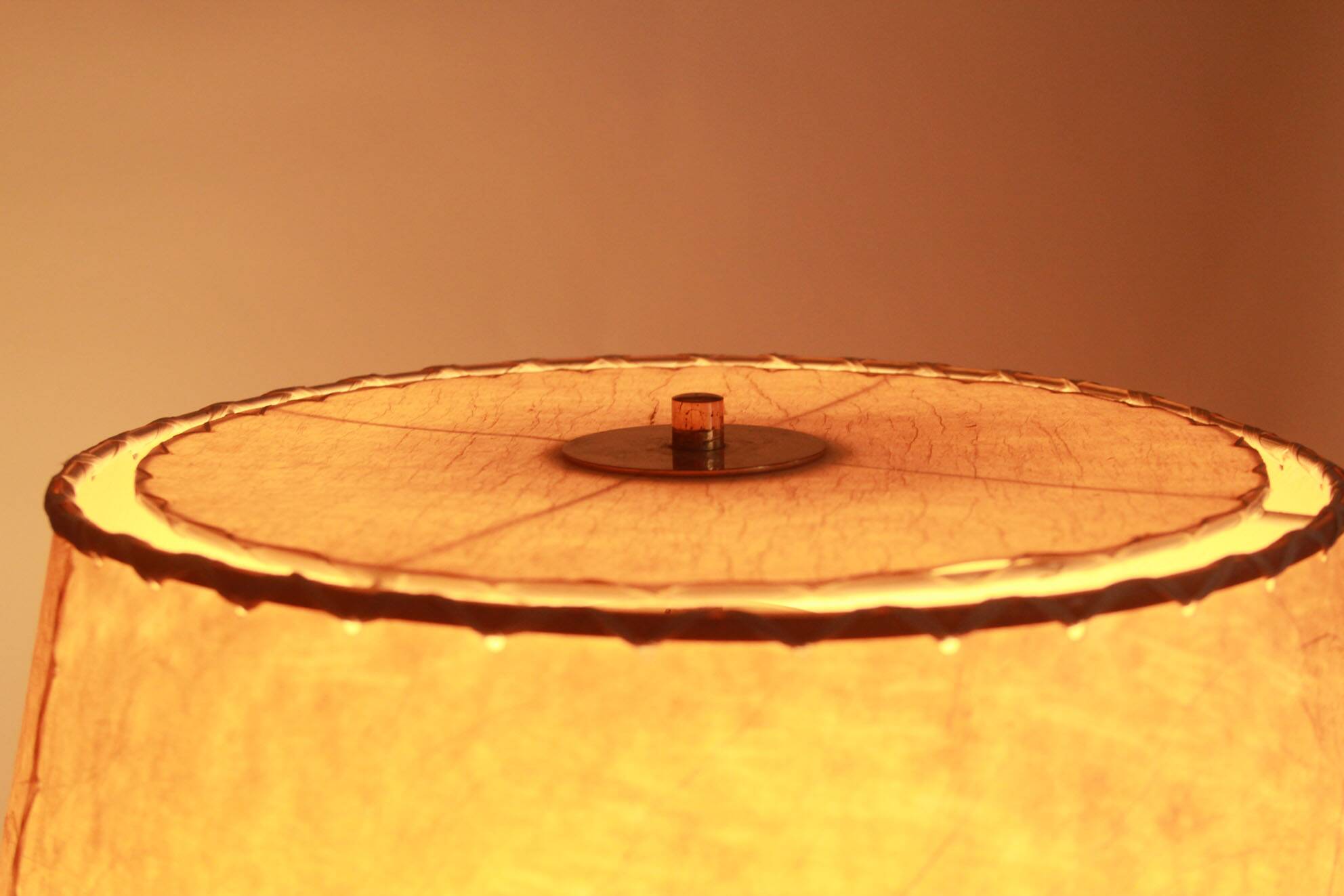 1950s floor lamp in brass and teak/shade with floral motif