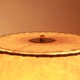 1950s floor lamp in brass and teak/shade with floral motif