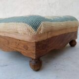 Small antique footrest stool lined canvas