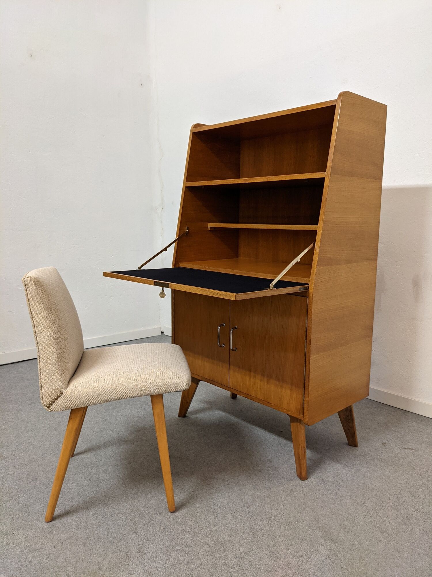Secretary wooden and rattan office of the 50s/60s