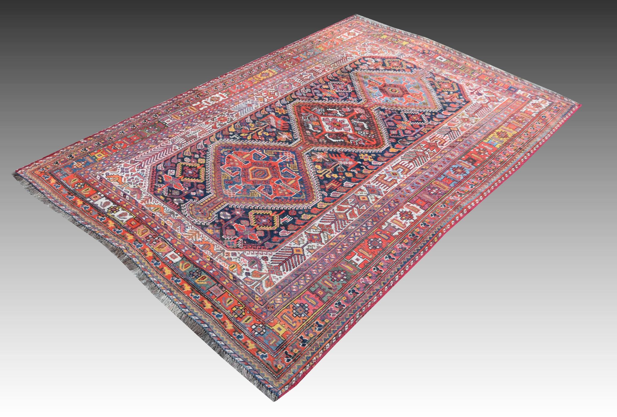 Antique Oriental Rug Iran Shiraz Tribes Khamseh: 3.00 X 1.85 Meters