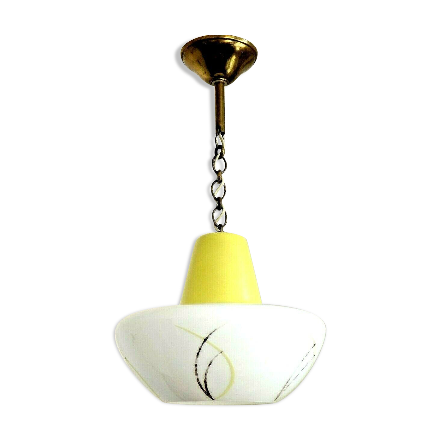 French vintage retro  ceiling light yellow and white decorative glass shade