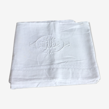 Old linen and MD monogram embroidered cotton