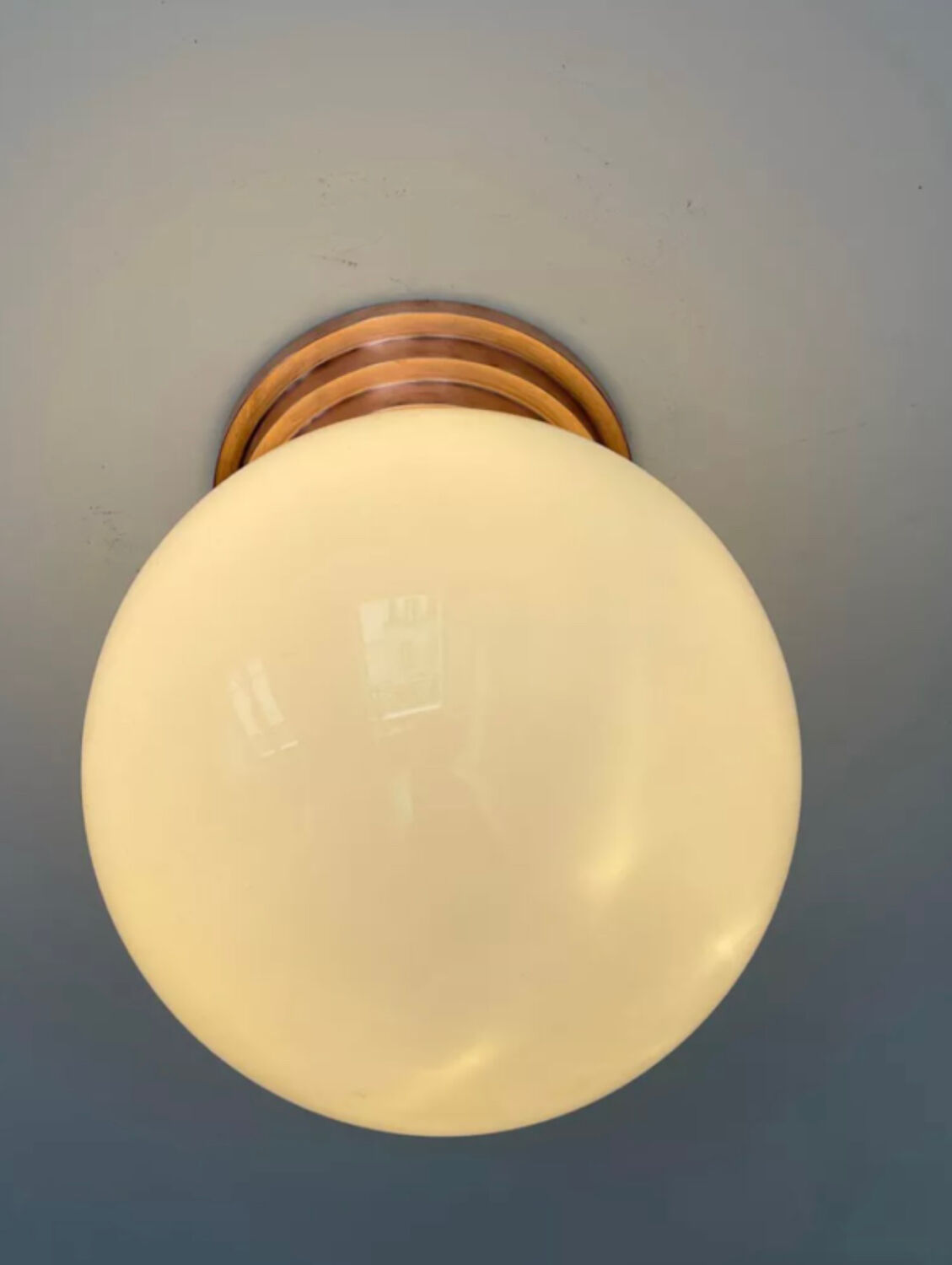 Vintage ceiling lamp, copper and art deco opaline, France 1930