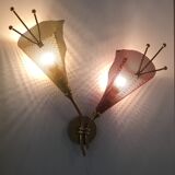 Pair of wall lamps metal perforated color, France 1950