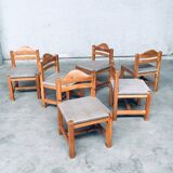 Brutalist Square Model Pine Dining Chairs, 1970s, Set of 6