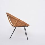 Ensemble de chaises en rotin italien du milieu du siècle avec table d'appoint et porte-revues