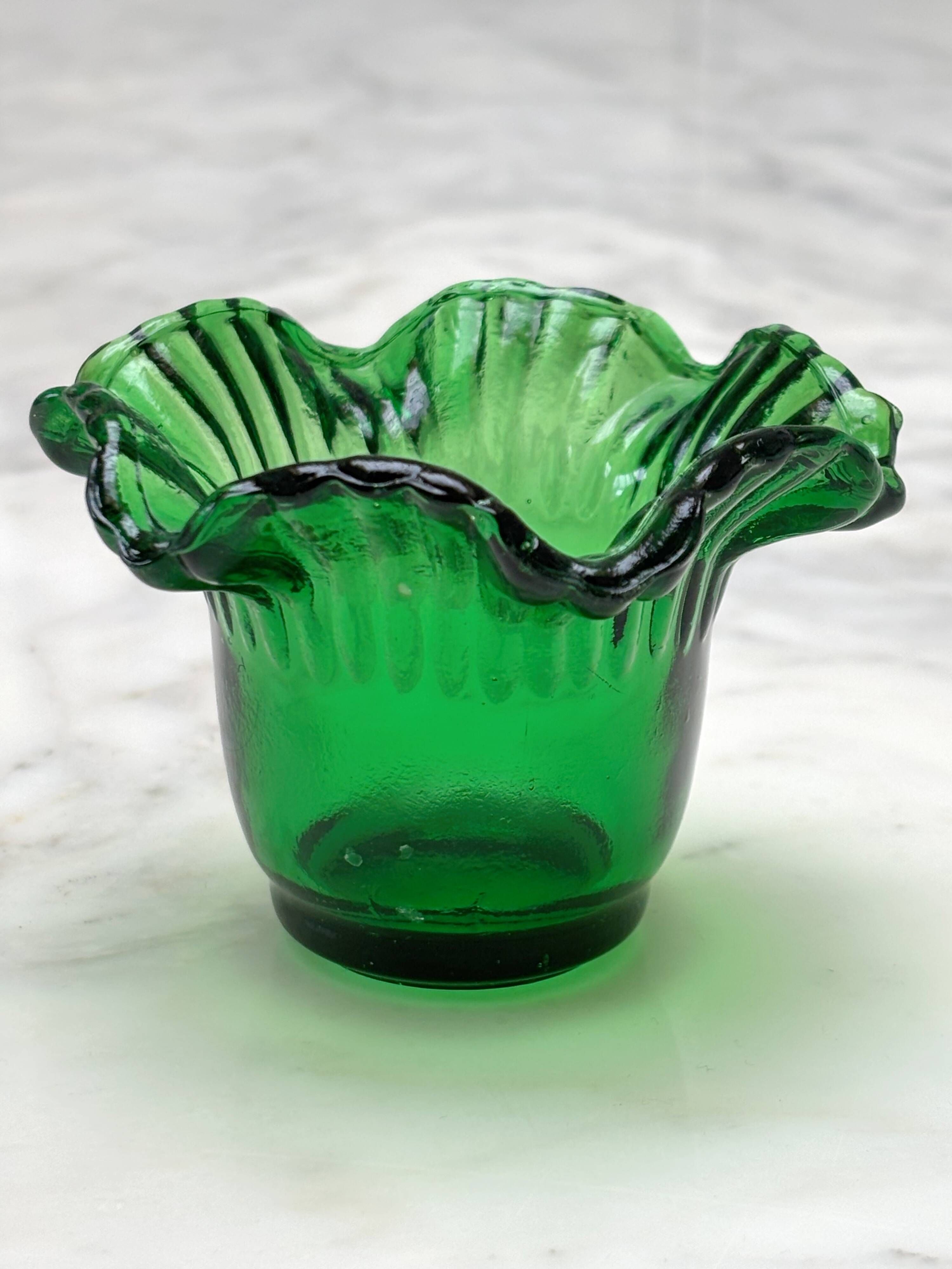Pair of Green Blown Glass Candle Holders – Corolla Shape
