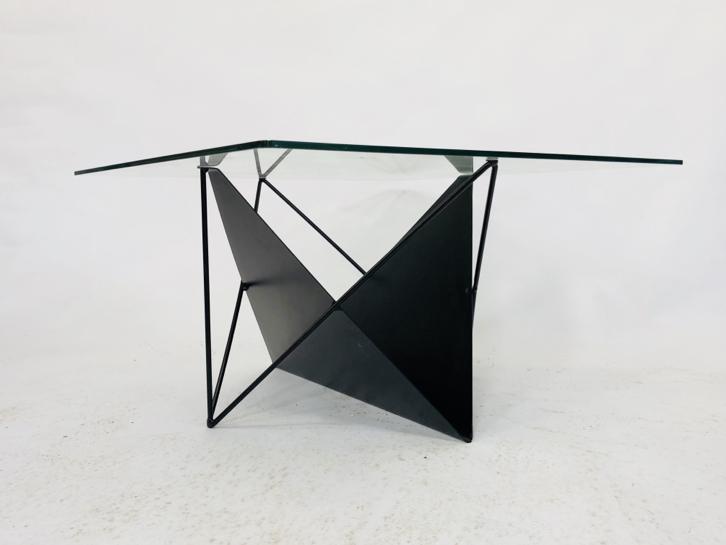 Table basse verre fil acier années 80