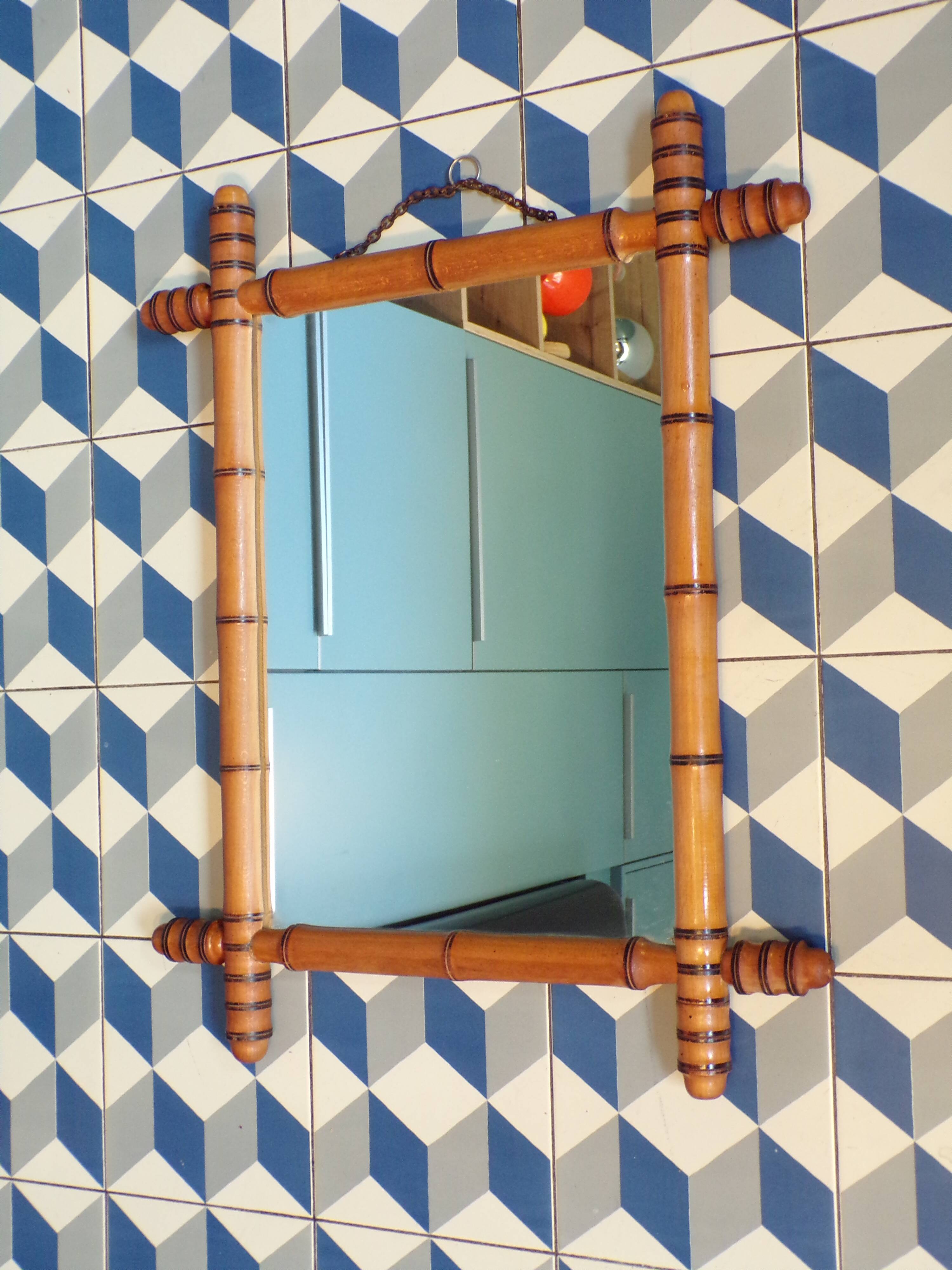 Mirror 1900 bamboo effect wooden frame 53.5x65.5 cm