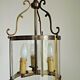 Large Vintage French Brass Cylindrical Glass 3 Light Hanging Hall Lantern