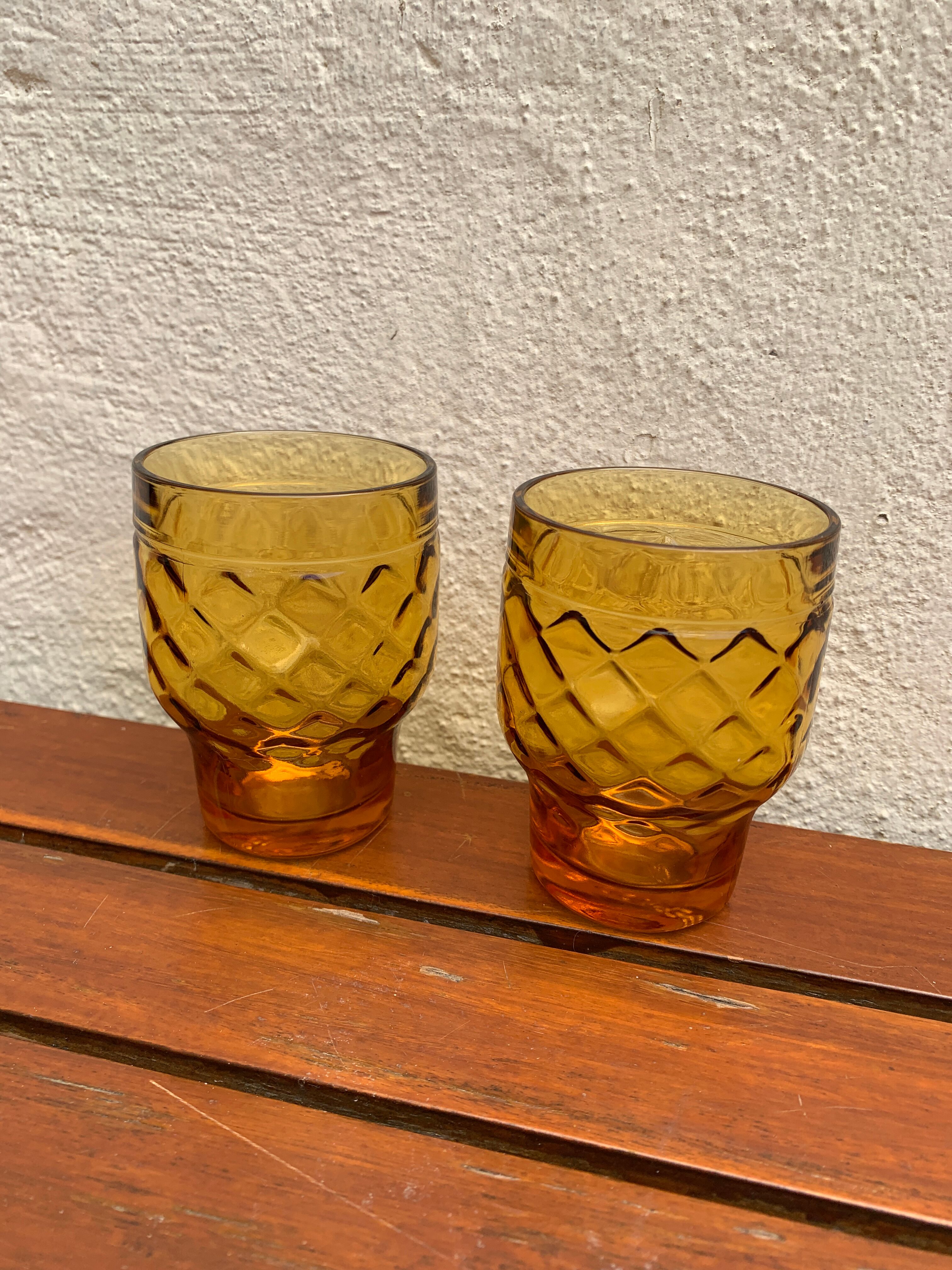 2 vintage glasses pernod anisette amber glass