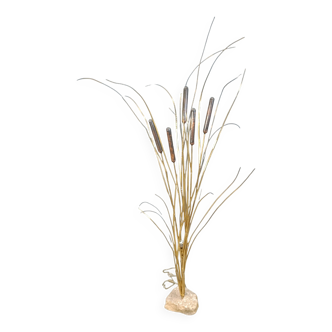 Vintage brass cattail floor lamp by Daniel D'Haeseleer, 1970s