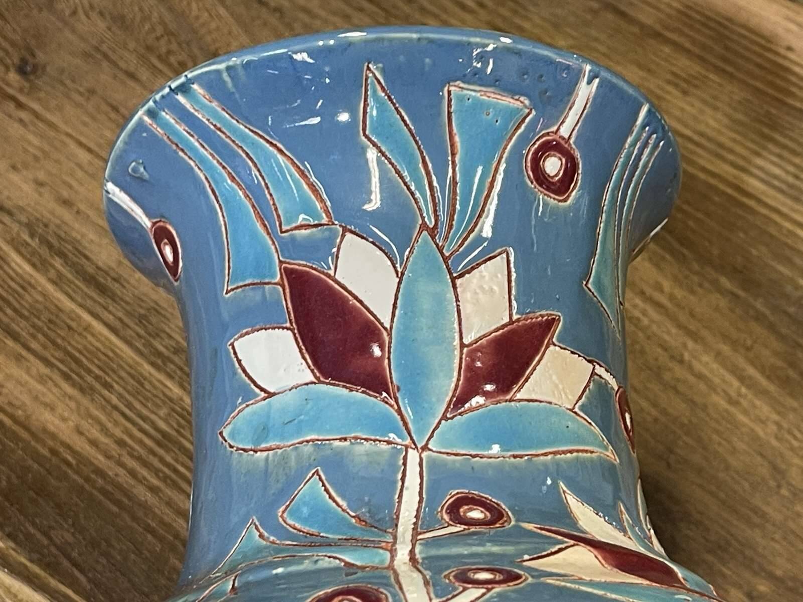 Vase Art déco des années 1930 en faïence émaillée