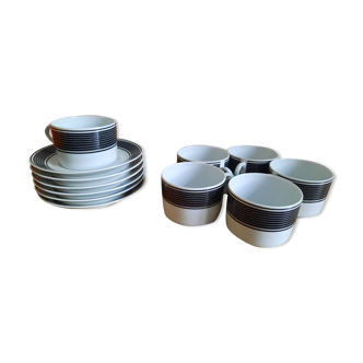 6 coffee cups and 6 plates 80's Ph. Deshoulieres