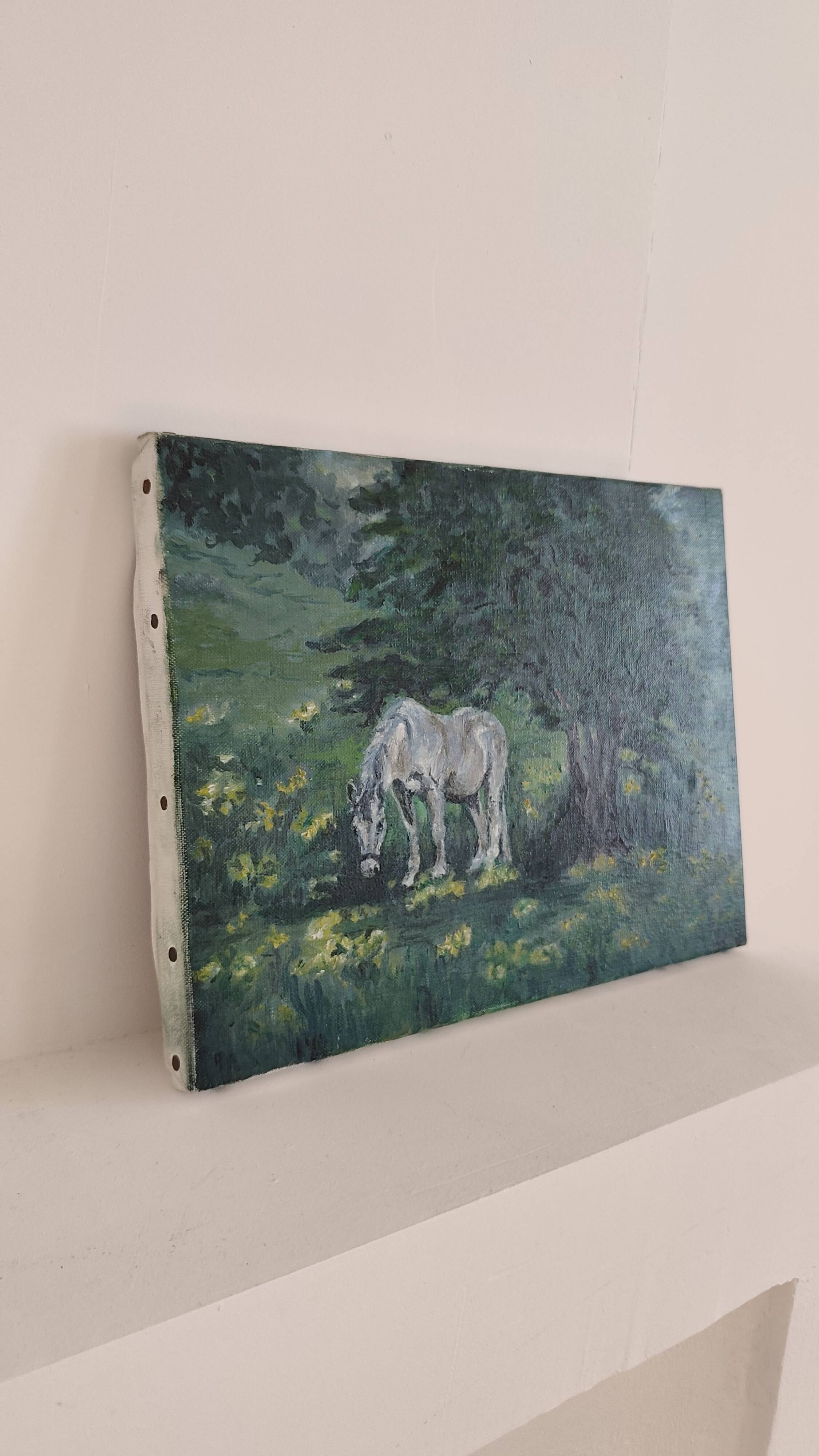 Painting of a horse on vintage old canvas