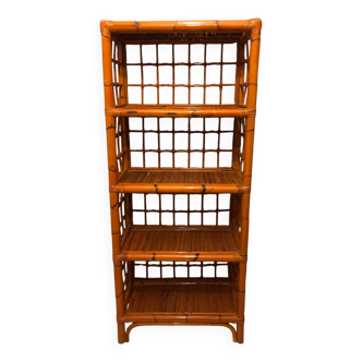 1980s bamboo and rattan bookcase/shelf