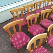 Set of 20 vintage wooden bistro chairs with cushions, year 7