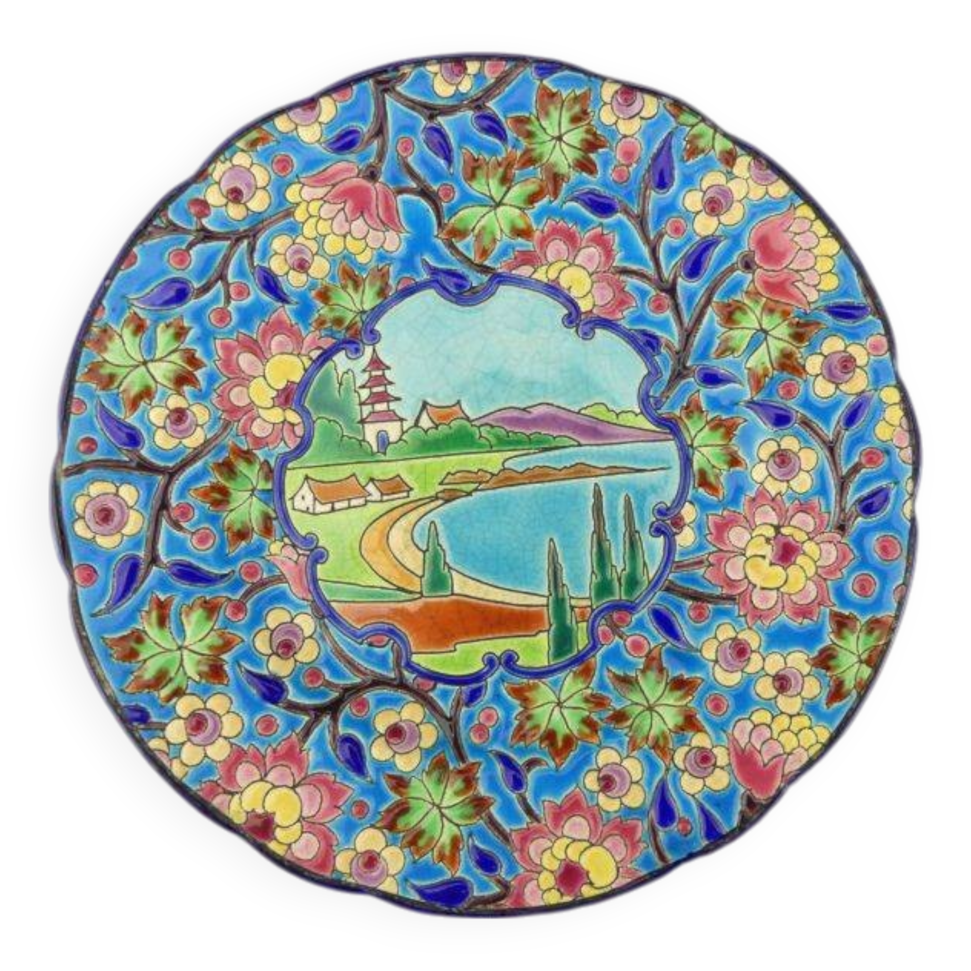 Decorative plate in Longwy enamels