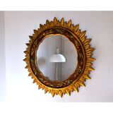 Golden wooden sun mirror, France, 1980, 70cm