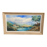 Oil painting on canvas, mount and lake, signed Huet 100x50