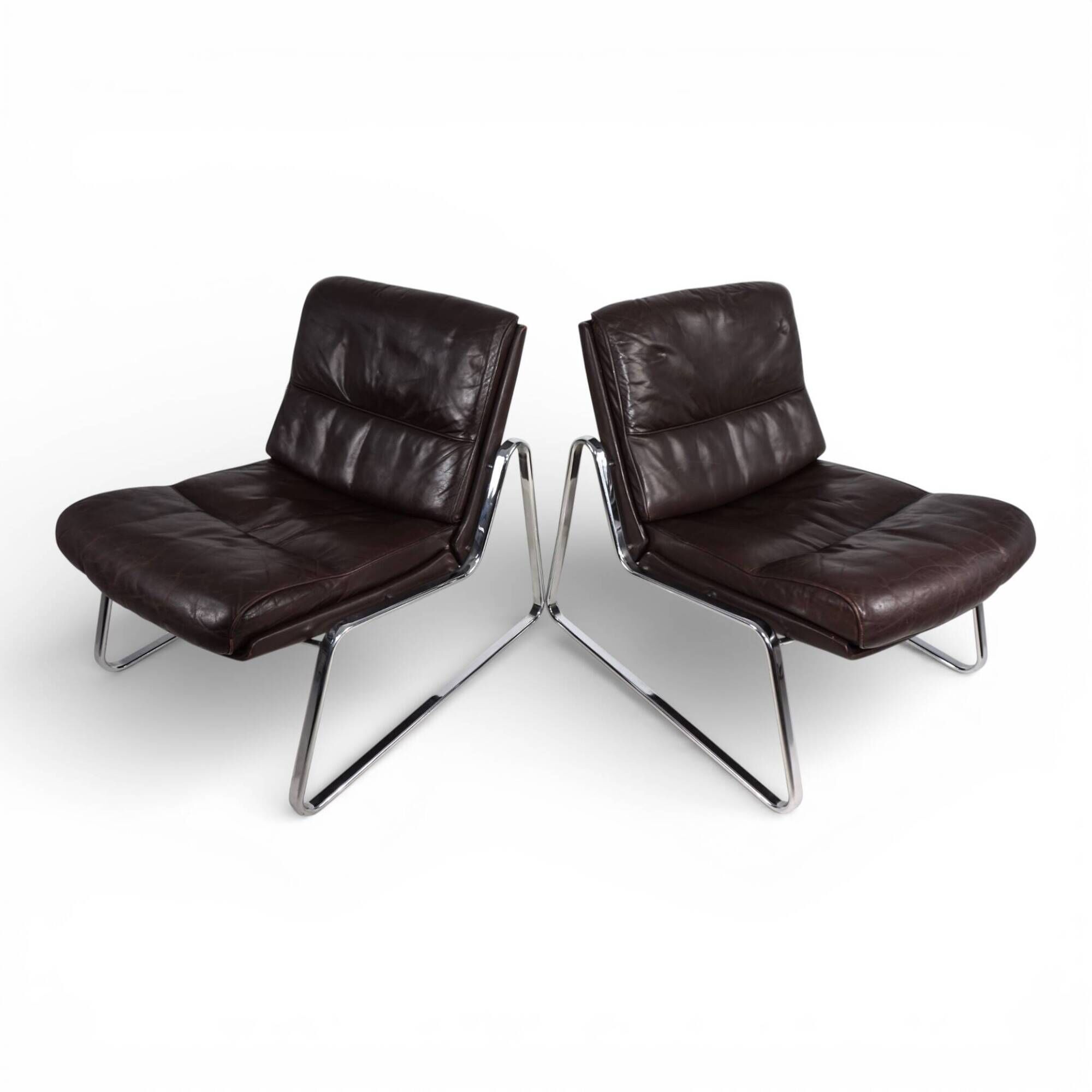 Set of 2 Drabert lounge chairs in brown leather by Gerd Lange, 1970