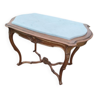 Louis XV style gilded wood coffee table with marble top
