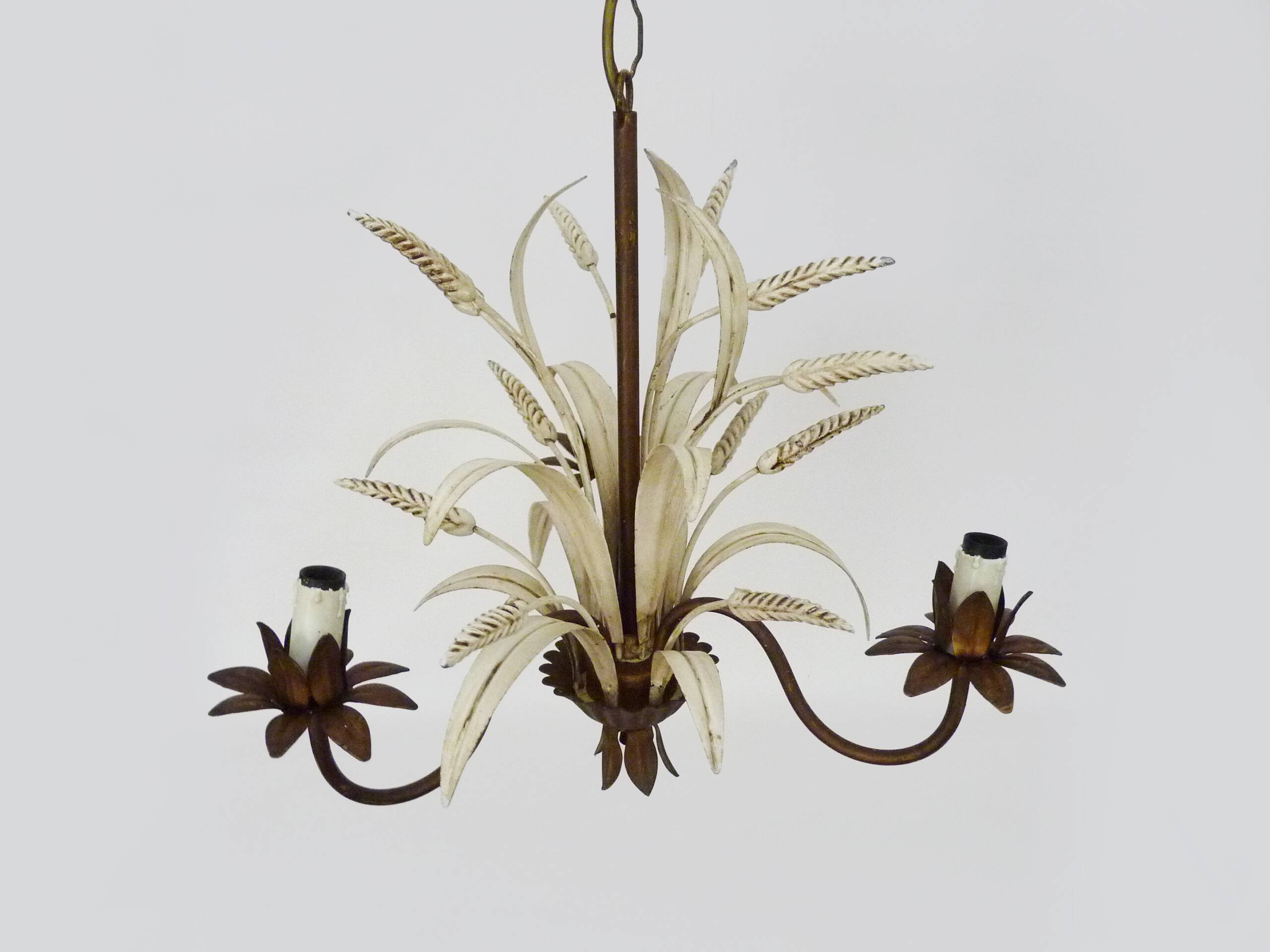 Vintage Maison Masca wheat ear chandelier in aged metal from the 70s