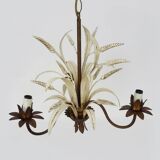 Vintage Maison Masca wheat ear chandelier in aged metal from the 70s