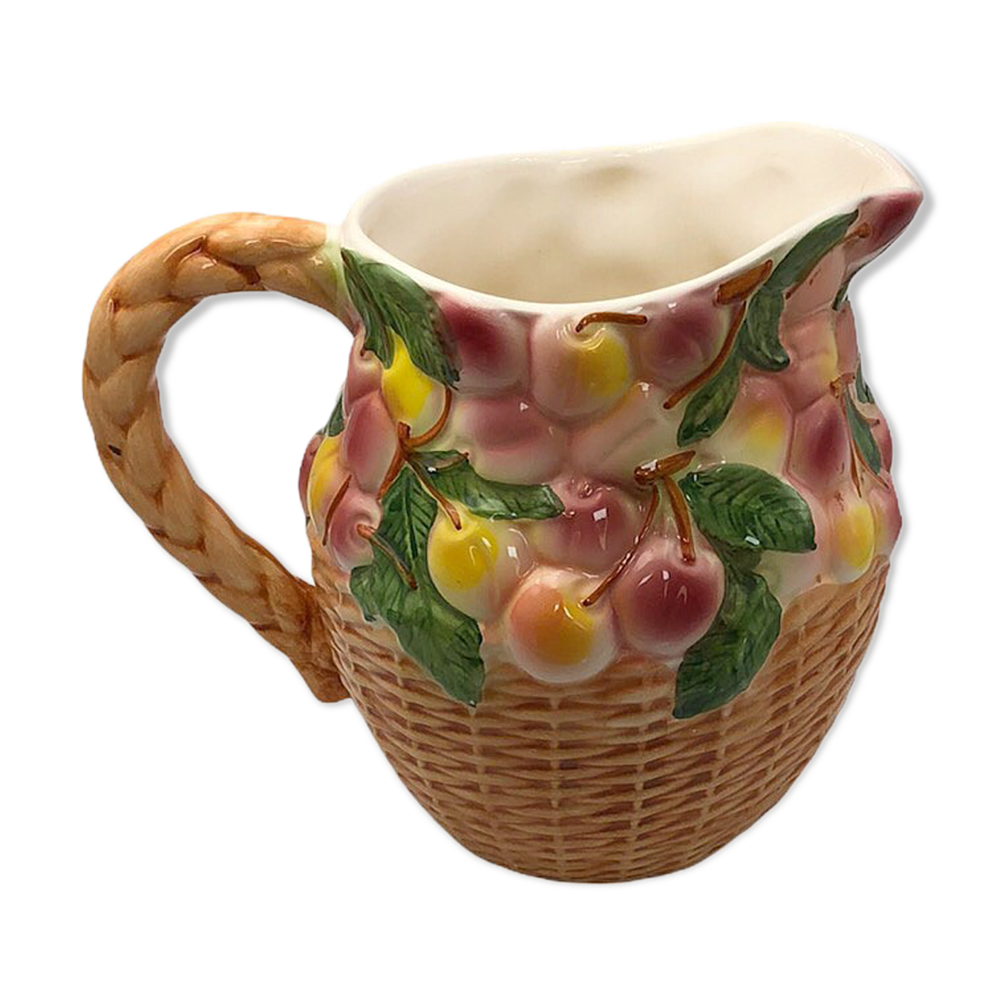 Vintage pitcher in cherry patterned dabbling
