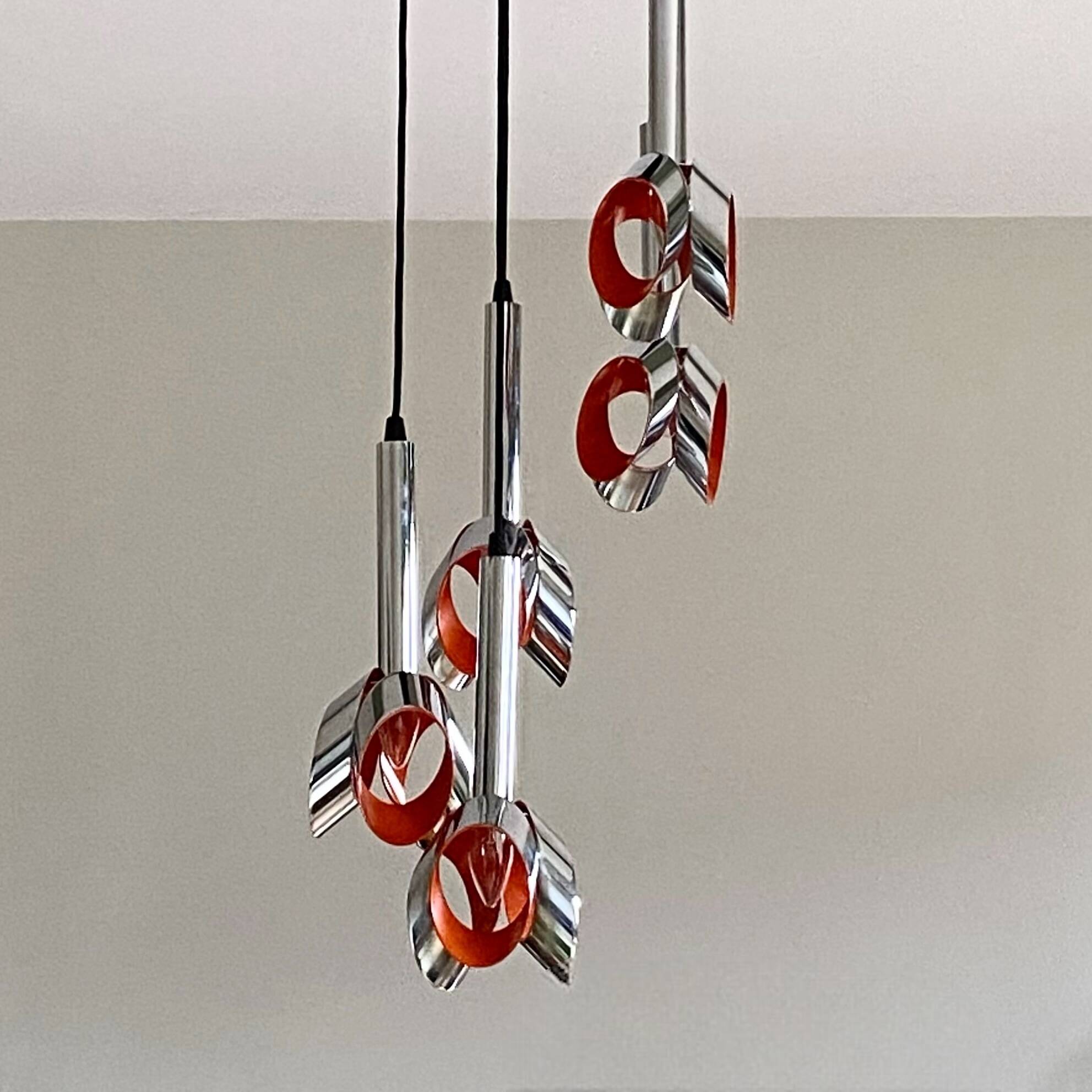 Suspension cascade en acier inox lustre 1970 Raak