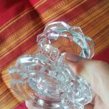 Set of two vintage glass candlesticks, transparent, France, Reims.