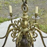 Lustre hollandais en laiton 8 feux années 60 - 85cmx1m23.