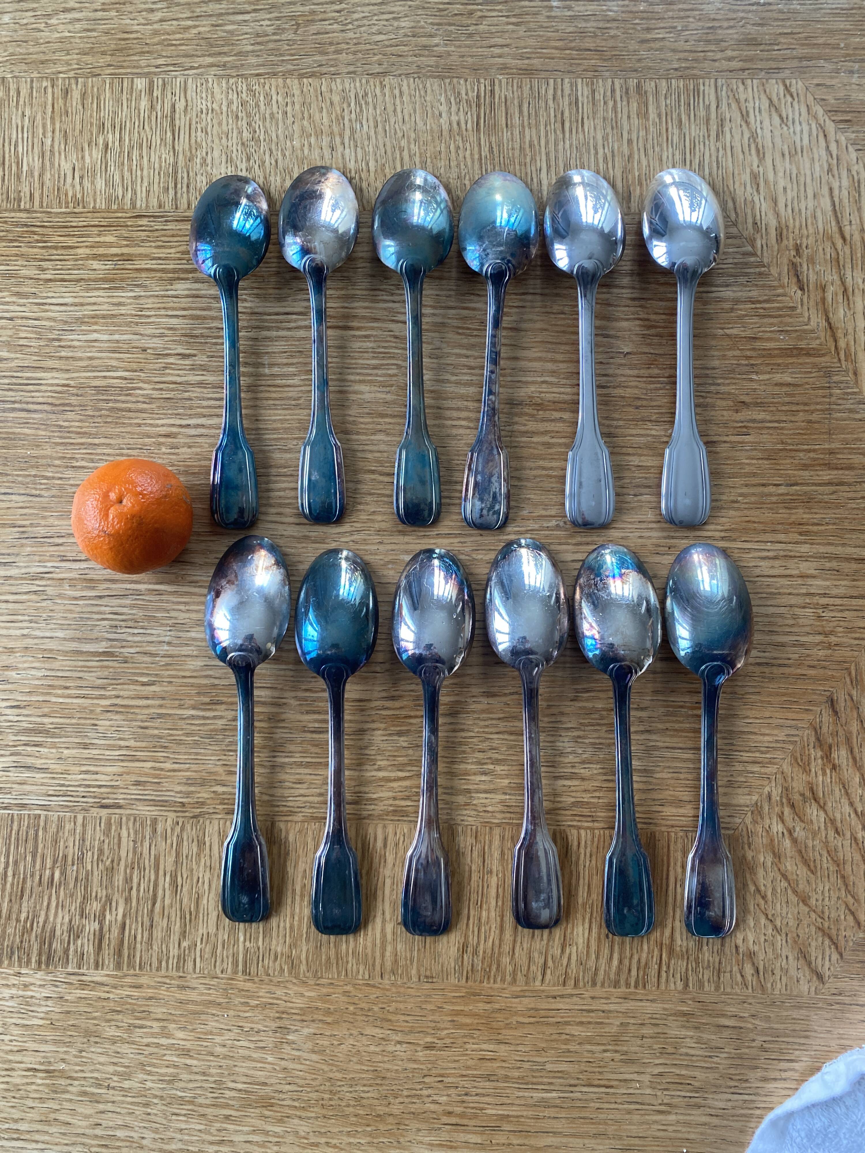 12 large silver plated art deco metal spoons