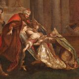 Tableau ancien du XVIIIe siècle, Esther s'évanouissant devant Assuérus