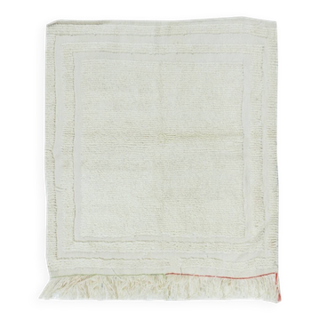 Vintage Minimalist Handmade Turkish Tulu Accent Rug in Natural Beige Wool