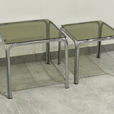Nest of tables in chrome and smoked glass, set of 2.