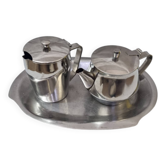 Stainless steel teapot and coffee pot from a boat, 1960