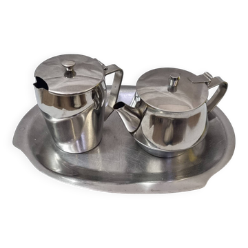 Stainless steel teapot and coffee pot from a boat, 1960