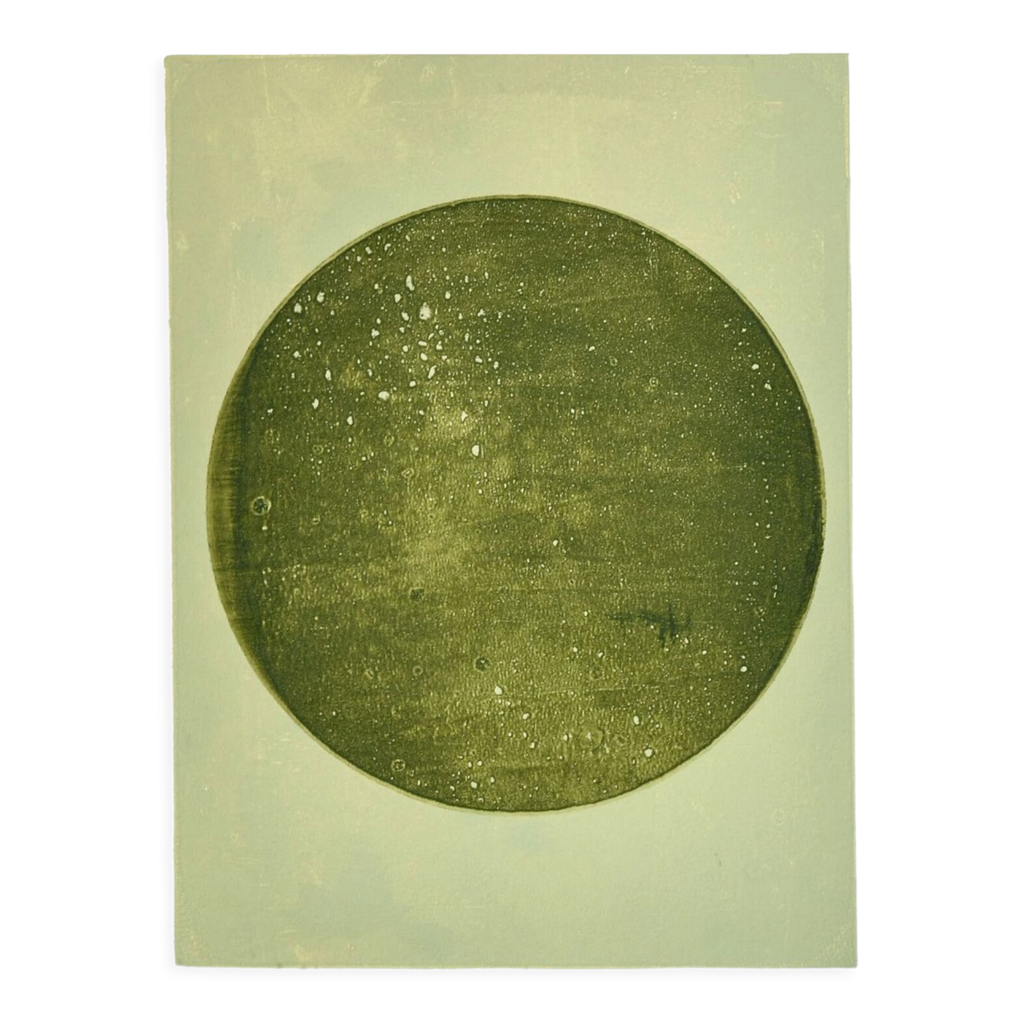 Peinture sur papier 40x50cm illustration Lune Verte signée Eawy
