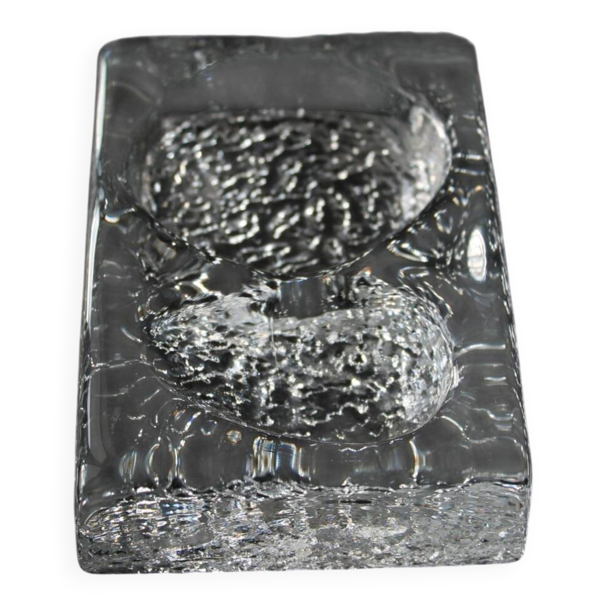 Cendrier massif en verre glacé Kosta Boda style Mid-Century