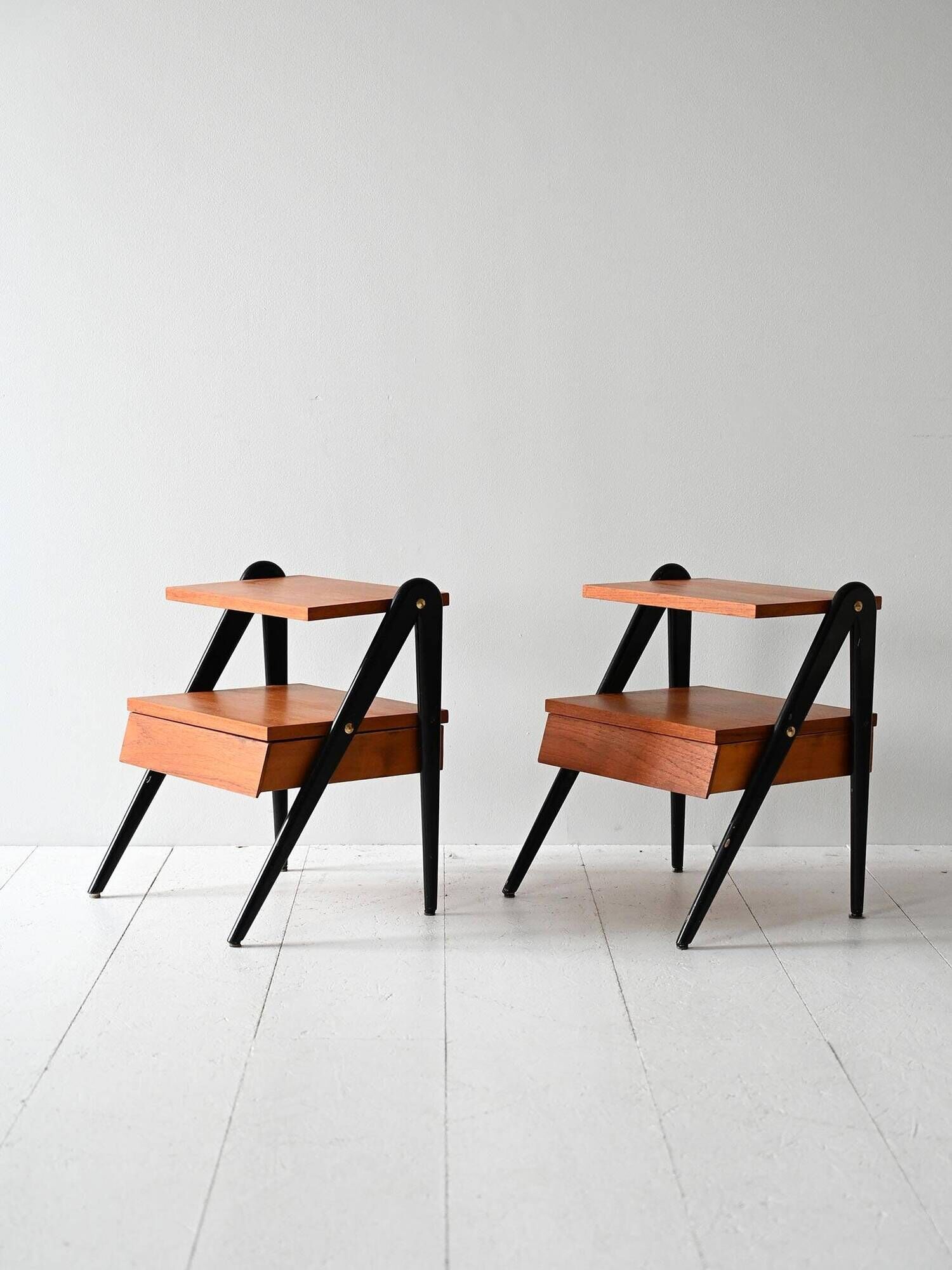 Pair of 1960s Scandinavian nightstands with black detail