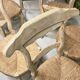 8 rustic oak chairs with patina, straw seating, 1950s.